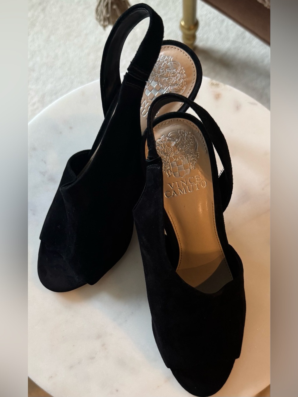 Vince Camuto Crasantha Black Suede Open-Toe Slingback Mules - Picture 6 of 11